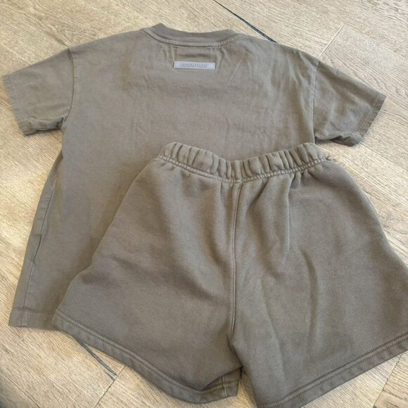 Olive Green Essentials Shorts Tee Short Set Outfit - Picture 6 of 9